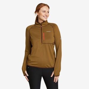 Eddie Bauer Women's High Route Grid Fleece 1/4-Zip, Antique Bronze, Size Medium